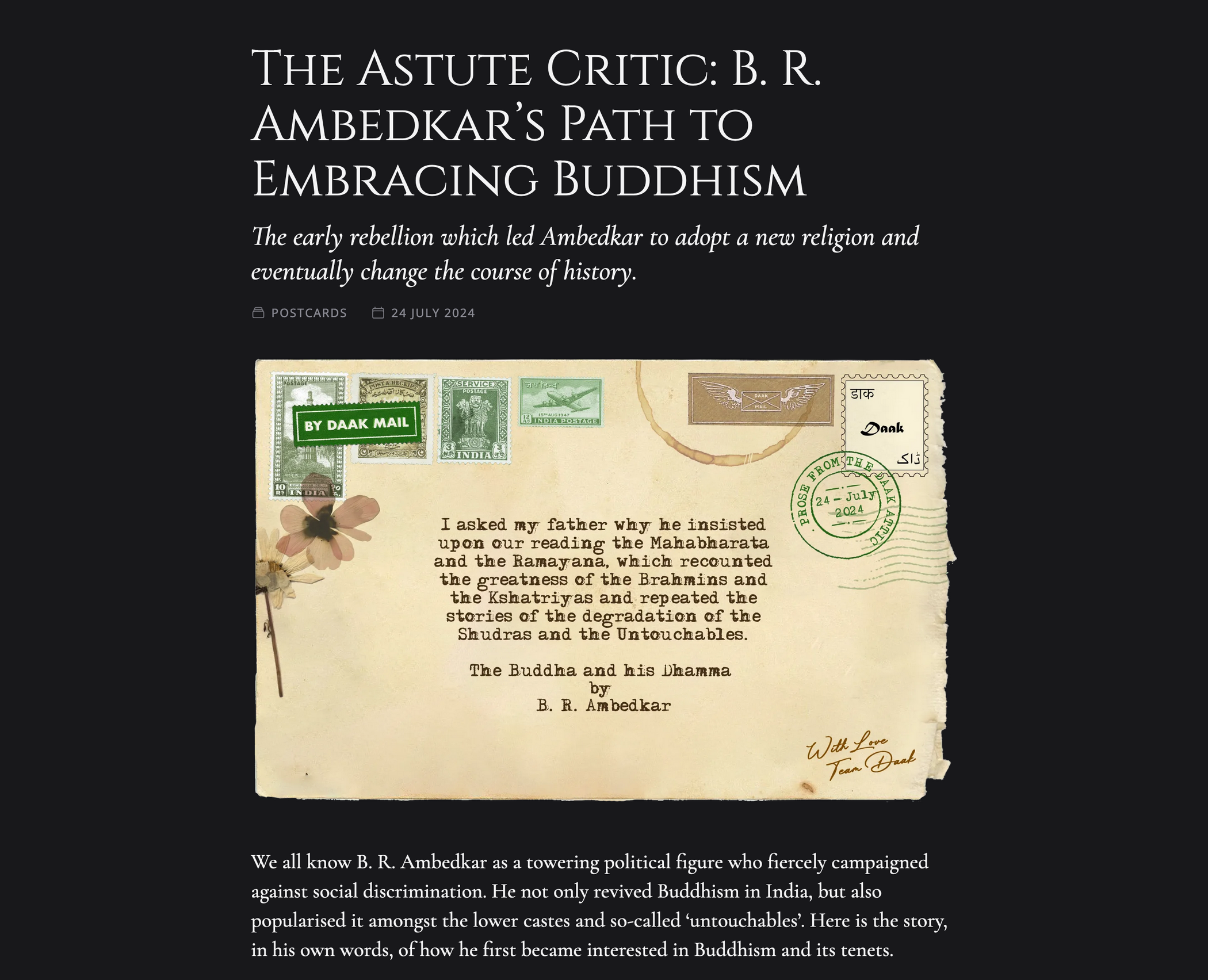 Screenshot 2024 10 18 at 00 14 22 The Astute Critic B R Ambedkars Path to Embracing Buddhism Daak Vaak