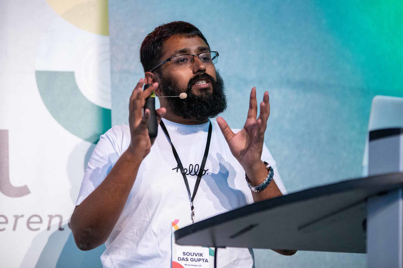 Souvik speaking at Dot All 2018, Berlin