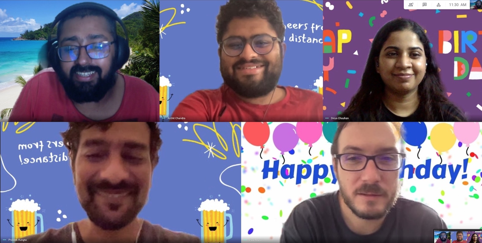 Meeting with the the team using birthday backdrops