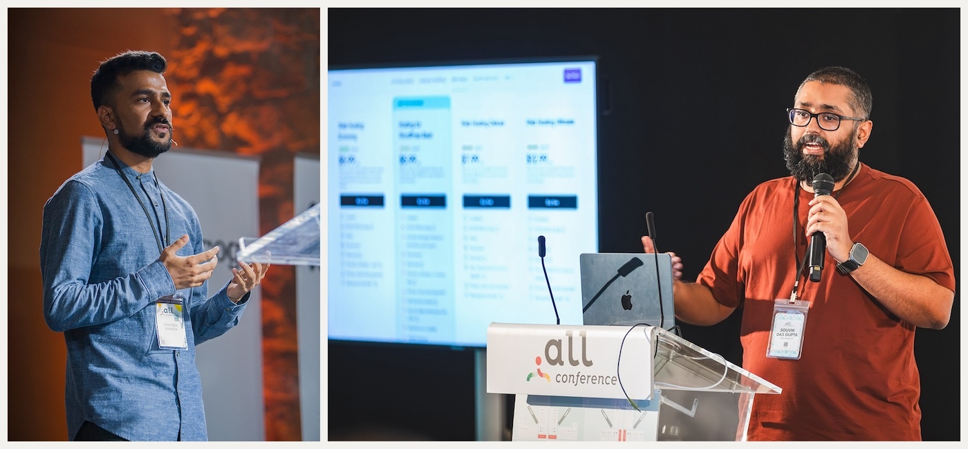 Prateek speaking at Dot All Barcelona, Souvik speaking at Dot All Lisbon