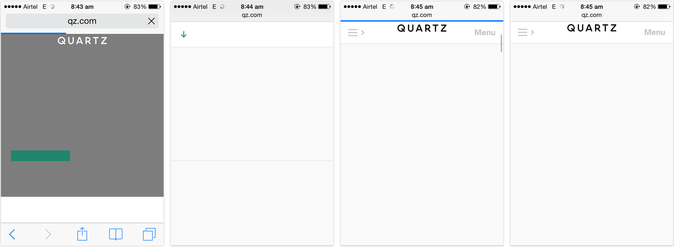 quartz home page with the base design rendered but no fonts and no readable text or headlines